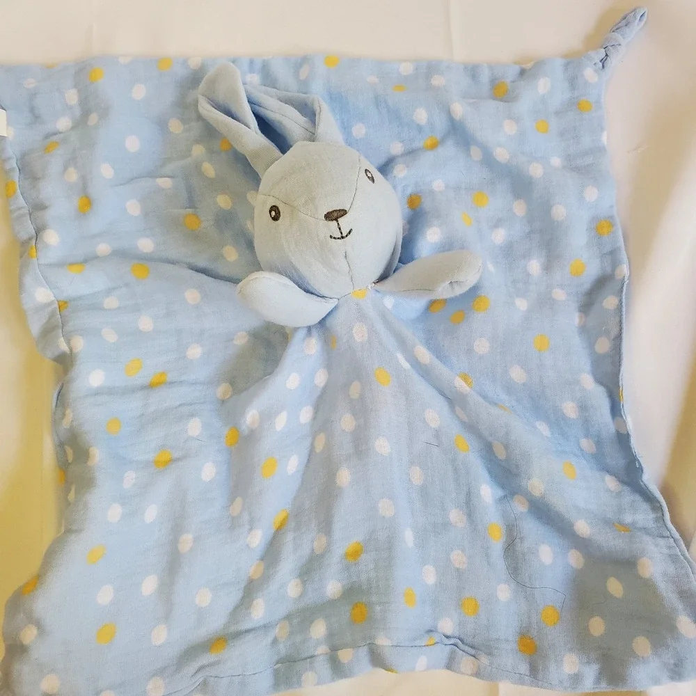 Parents Choice Polka Dot Muslin‎ Bunny Rabbit Lovey Security Blanket Rattle Blue